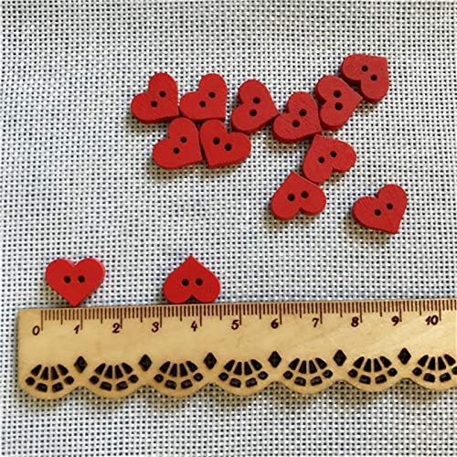 Gaweb Buttons 100Pcs Red Love Heart Wooden Fasteners